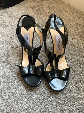 Jimmy Choo Black Patent Leather Slingback Sandals SZ 39.5 US SZ 9